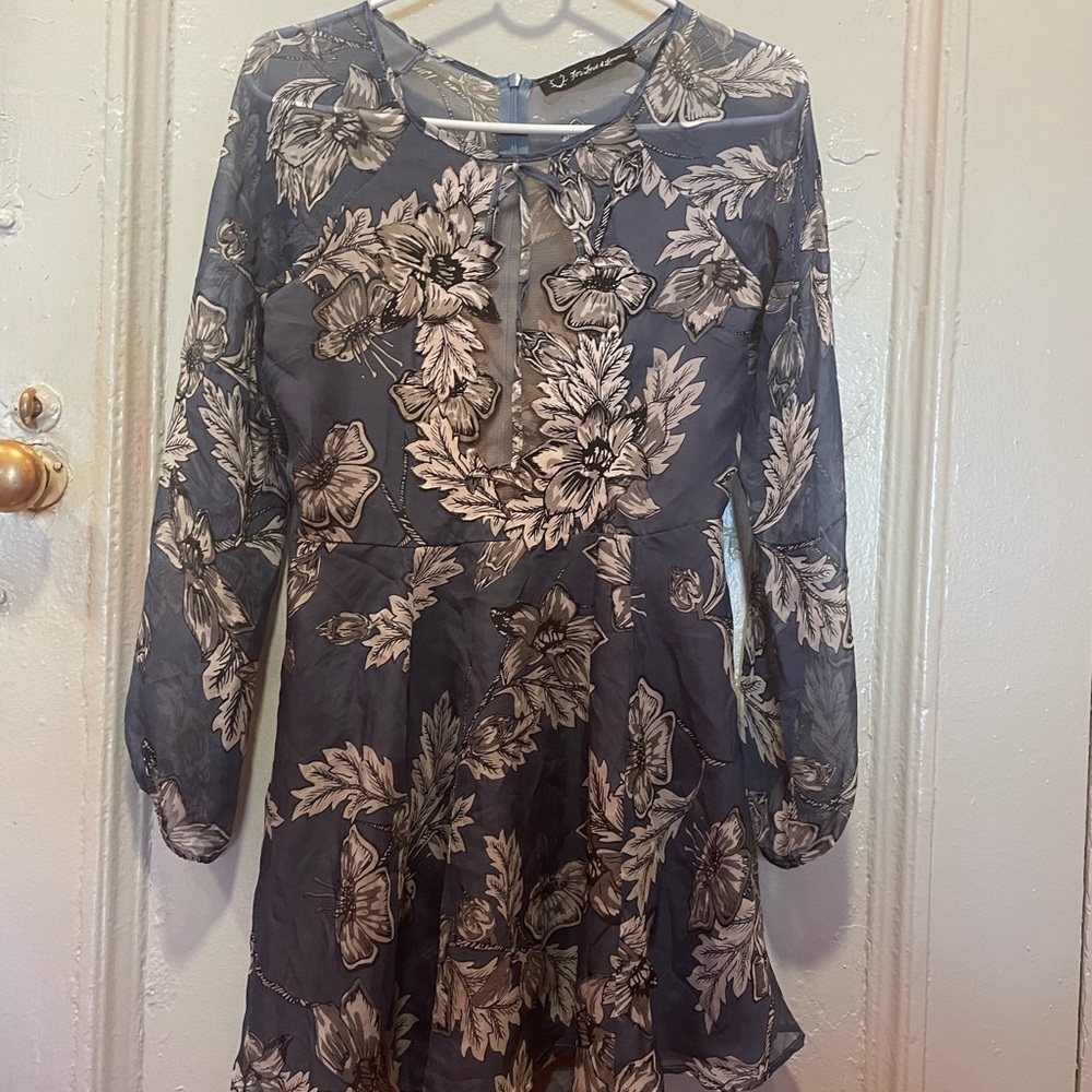 For Love & Lemons Sheer Blue Floral Dress
